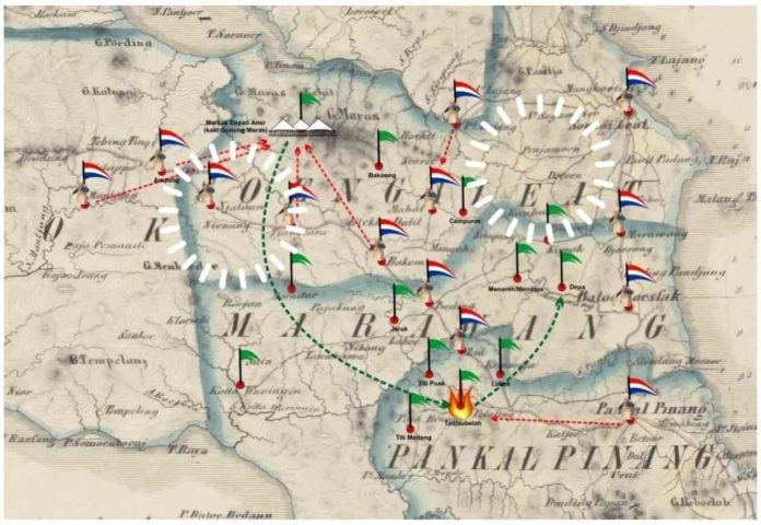 28 Oktober 1850, Pos Militer Belanda Berkekuatan 15 Orang Telah Ditempatkan di Wilayah Njalau dan Penjamoen untuk Membatasi Ruang Gerak Pasukan Depati Amir
